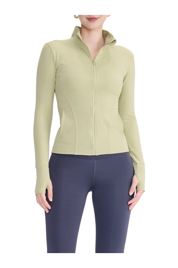 Womens Full Zip Running Track Jacket Workout Slim Fit Yoga with Thumb Holes Leaf Green XL