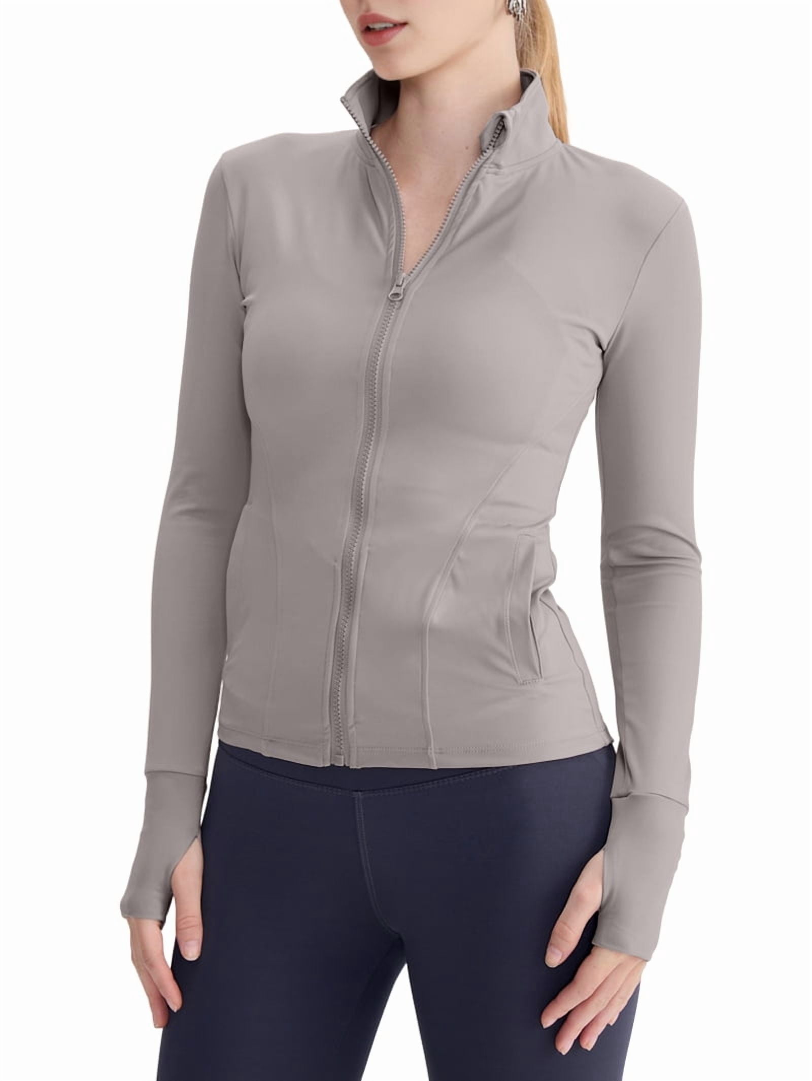 Women Full Zip Running Track Jacket Workout Slim Fit Yoga with Thumb ...