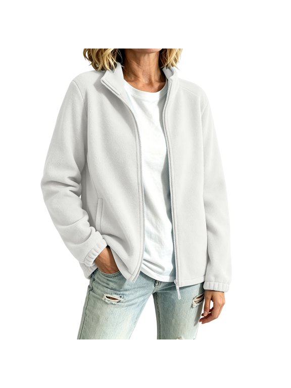 Womens Full Zip Stand Collar Fleece light jacket Long Sleeve Warm Casual Coat With Side Pockets for Fall Winter Hiking Athletic Wear