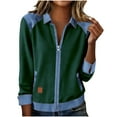 thumbnail image 1 of Womens Full Zip Trendy Jacket Patchwork Sweatshirt Lapel Collar Long Sleeve Colorblock Casual Spring Fall Tops (2XL, Army Green), 1 of 6