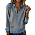 thumbnail image 1 of Womens Full Zip Trendy Jacket Patchwork Sweatshirt Lapel Collar Long Sleeve Colorblock Casual Spring Fall Tops (L, Gray), 1 of 6