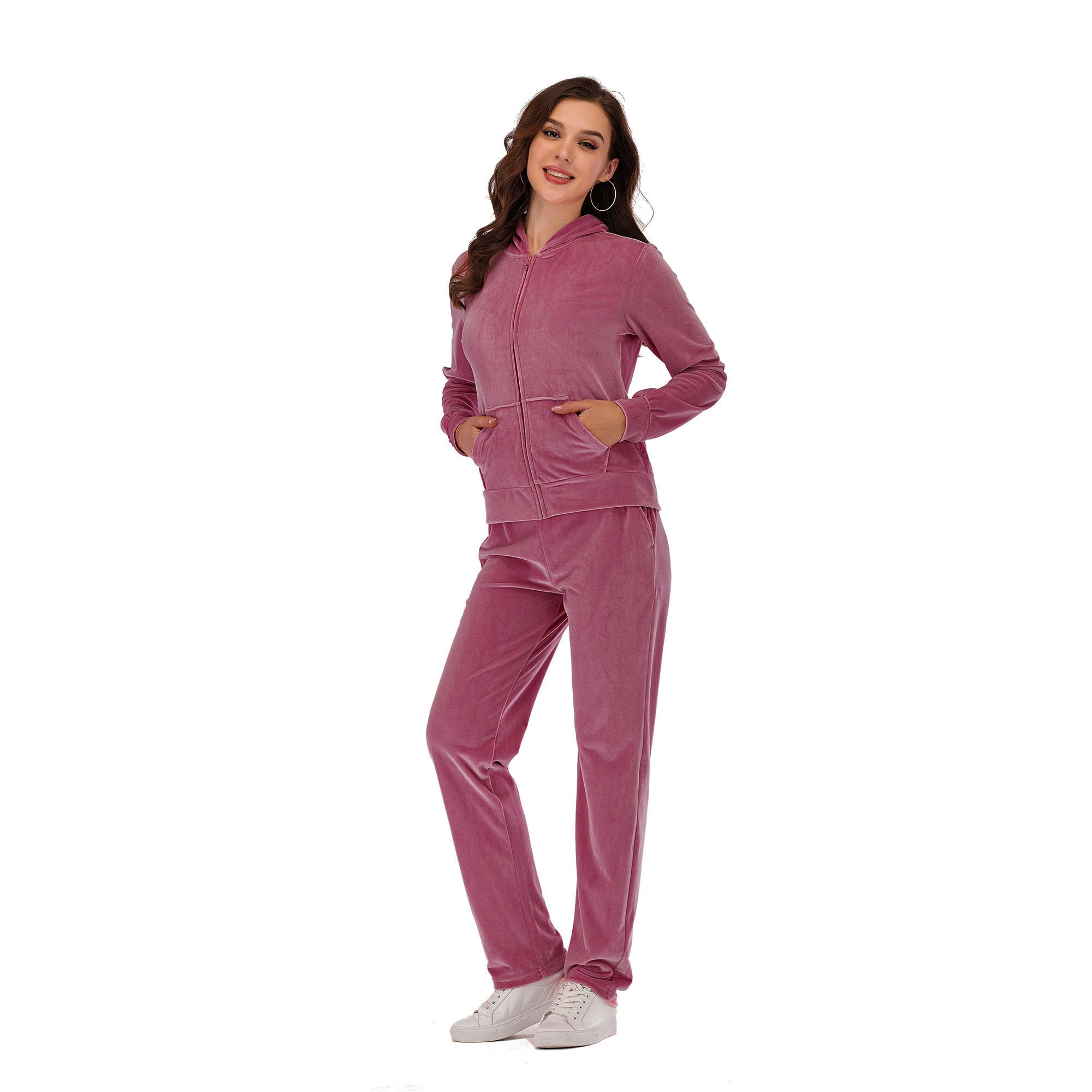 Womens Full ZipUp Hoodie Tracksuit Set Long Sleeve Casual Jogging
