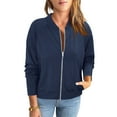 thumbnail image 1 of Womens Full Zip Up Jacket Hoodless Sport Coat with Pockets Long Sleeve Spring Fall Casual Sweatshirt Outerwear (L, Navy), 1 of 7