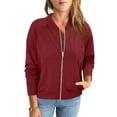 thumbnail image 1 of Womens Full Zip Up Jacket Hoodless Sport Coat with Pockets Long Sleeve Spring Fall Casual Sweatshirt Outerwear (XL, Red), 1 of 7