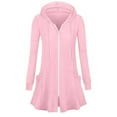 thumbnail image 1 of Womens Full Zip Up Long Hoodie Jacket with Pockets Classic Fit Lightweight Tunic Sweatshirt Open Front Cardigan (L, Pink), 1 of 5