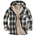 thumbnail image 1 of Womens Full Zip Up Plaid Hoodie Jacket with Sherpa Fleece Lined Thick Drawstring Chest Pocket Winter Tunic Coat (XL, Green), 1 of 6