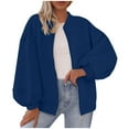 thumbnail image 1 of Womens Full Zip Up Sweatshirt Jackets Baggy Casual Long Sleeve Bomber Fall Coat Outerwear Cotton Winter Outfits (2XL, Dark Blue), 1 of 6