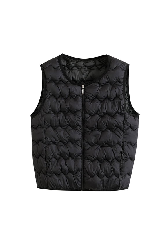 Womens Full Zipper Quilted Vest Lightweight Warm Padded Vests Sleeveless Winter Thermal Jackets Black, 2XL