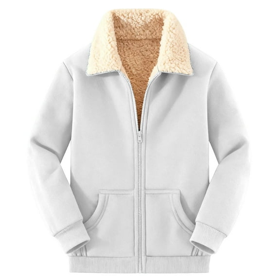 Womens Full-zip Fleece Jacket Faux Shearling Thicken Winter Coat with Pockets Lapel Sherpa Lined Warm Outerwear (XL, White)