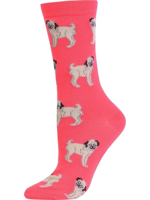 Womens Fun Crew Socks Pug Puppy Dog Colorful Funny Novelty Socks Size 9-11