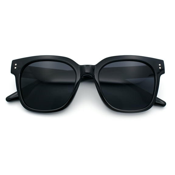 Womens Fun Pop Color Oversized Horn Rim Retro Plastic Fashion Sunglasses All Black