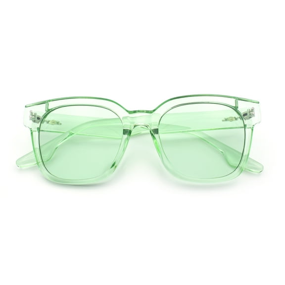Womens Fun Pop Color Oversized Horn Rim Retro Plastic Fashion Sunglasses Green