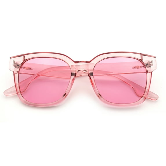 Womens Fun Pop Color Oversized Horn Rim Retro Plastic Fashion Sunglasses Pink