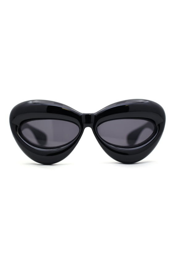 Womens Funky Balloon Thick Cat Eye Retro Plastic Sunglasses All Black