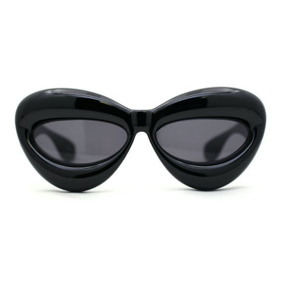 Womens Funky Balloon Thick Cat Eye Retro Plastic Sunglasses All Black