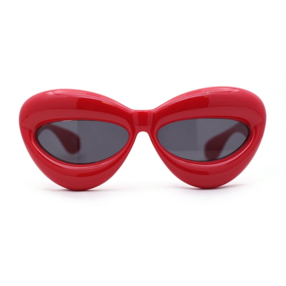 Womens Funky Balloon Thick Cat Eye Retro Plastic Sunglasses Red Black