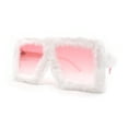 thumbnail image 1 of Womens Funky Fur Covered Squared Rectangle Oversize Sunglasses White Pink, 1 of 4