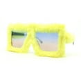 thumbnail image 1 of Womens Funky Fur Covered Squared Rectangle Oversize Sunglasses Yellow Blue Brown, 1 of 4