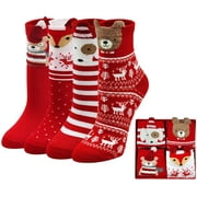 LOFIR Womens Funny Ankle Crew Socks Christmas Gifts Cute Animal Socks Ladies Cotton Funky Cartoon Novelty Socks Santa Xmas Assorted 4 Pack 9-11