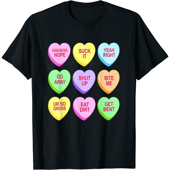 Womens Funny Anti Valentine'S Day Candy Hearts T-Shirt Black Medium