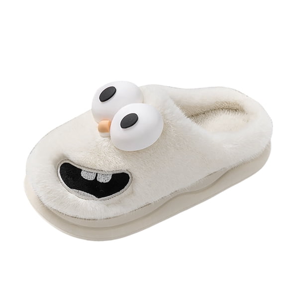 Womens Funny Big Eye Dog Cartoon Cute Slippers Indoor Non Slip Soft Plush Slippers Warm Thick Sole Slide Shoes