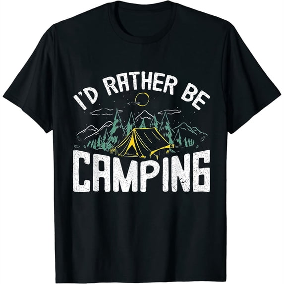Womens Funny Camping Design With Saying I'D Rather Be Camping T-Shirt Black 2XL