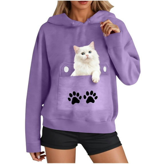 Womens Funny Cat Hoodies Oversized 3D Graphic Hooded Sweatshirts for Spring Fall Plus Size Pullover Hoodie Top Y2K