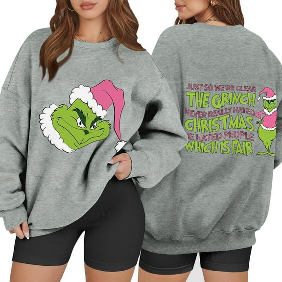 Womens Funny Christmas Sweatshirt Xmas Tree Fall Cute Santa Graphic Pullover Gray XXXL