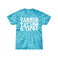 thumbnail image 1 of Womens Funny Cute Groovy Tanned Tatted & Tipsy Design Tie-Dye Ladies Short Sleeve T-Shirt-Turquoise Tie-Dye-Small, 1 of 1