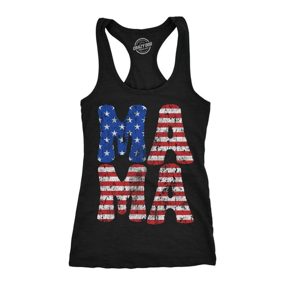 Womens Funny Fitness Tank Mama Stars and Stripes Fourth Of July Graphic Novelty Sleeveless Tee for Ladies