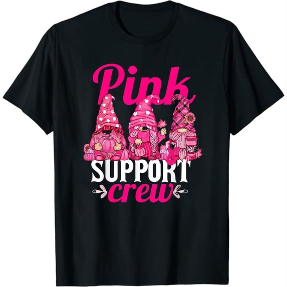 Womens Funny Gnomies Support Squad Breast Cancer Awareness Month T-Shirt Black 2X-Large
