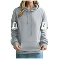 thumbnail image 1 of Womens Funny Halloween Outfits Cute Hoodie Ghost Printed Long Sleeve Hooded Drawstring Sweatshirt Pullover Tops (L, Gray), 1 of 3