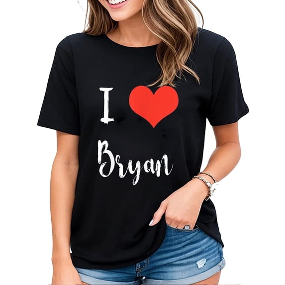 Womens Funny Heart Graphics Tshirt I Love Bryan Casual Short Sleeve Tops Black Large