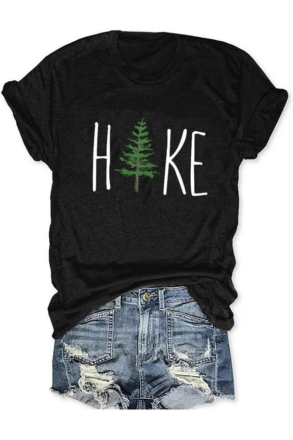 Womens Funny Heart Mountain Camping Tree Graphic Tee Forest Print T-Shirt Casual Hike Short Sleeve