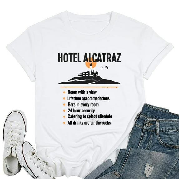 Womens Funny Hotel Alcatraz Island Prison Short Sleeve T-Shirt White 2X-Large