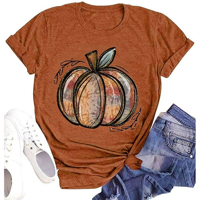 Womens Short Sleeve Leopard Pumpkin Graphic Tee for Halloween ...