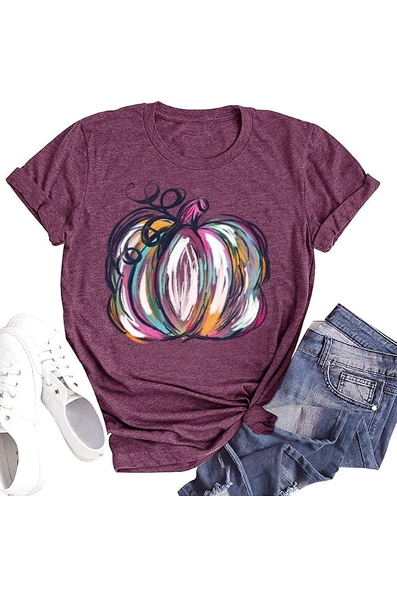 Womens Funny Leopard Pumpkin Shirts Short Sleeve Halloween Thanksgiving Fall T-Shirts Graphic Tee Tops