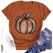 Funny Leopard Pumpkin Graphic Short Sleeve Halloween Thanksgiving Fall T-Shirts (Women's)