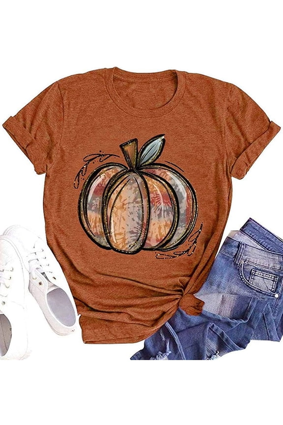 Funny Leopard Pumpkin Graphic Short Sleeve Halloween Thanksgiving Fall T-Shirts (Women's)