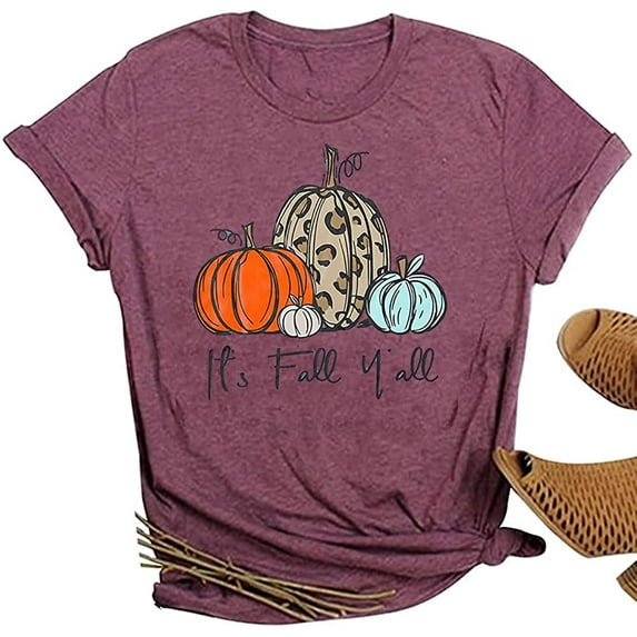 Womens Funny Leopard Pumpkin Shirts Short Sleeve Halloween Thanksgiving Fall T-Shirts Graphic Tee Tops