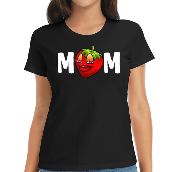 Womens Funny Mother'S Day Strawberries Design Mom Women Strawberry T-Shirt Black