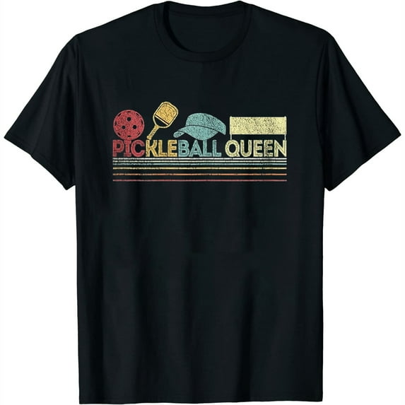 Womens Funny Pickleball Queen Pickleball Player Dink Retro Vintage T-Shirt Black X-Large