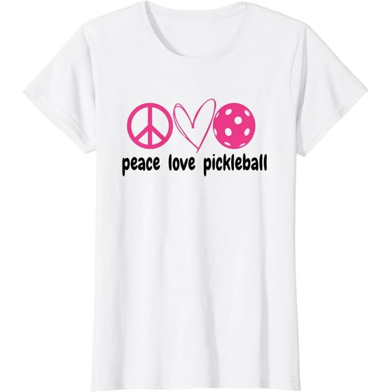 Womens Funny Pickleball Shirt Ladies Peace Love Pickleball Pink T-Shirt