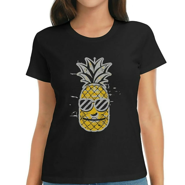 Womens Funny Pineapple Hawaiian Tropical Fruit Graphic Plussize Short ...