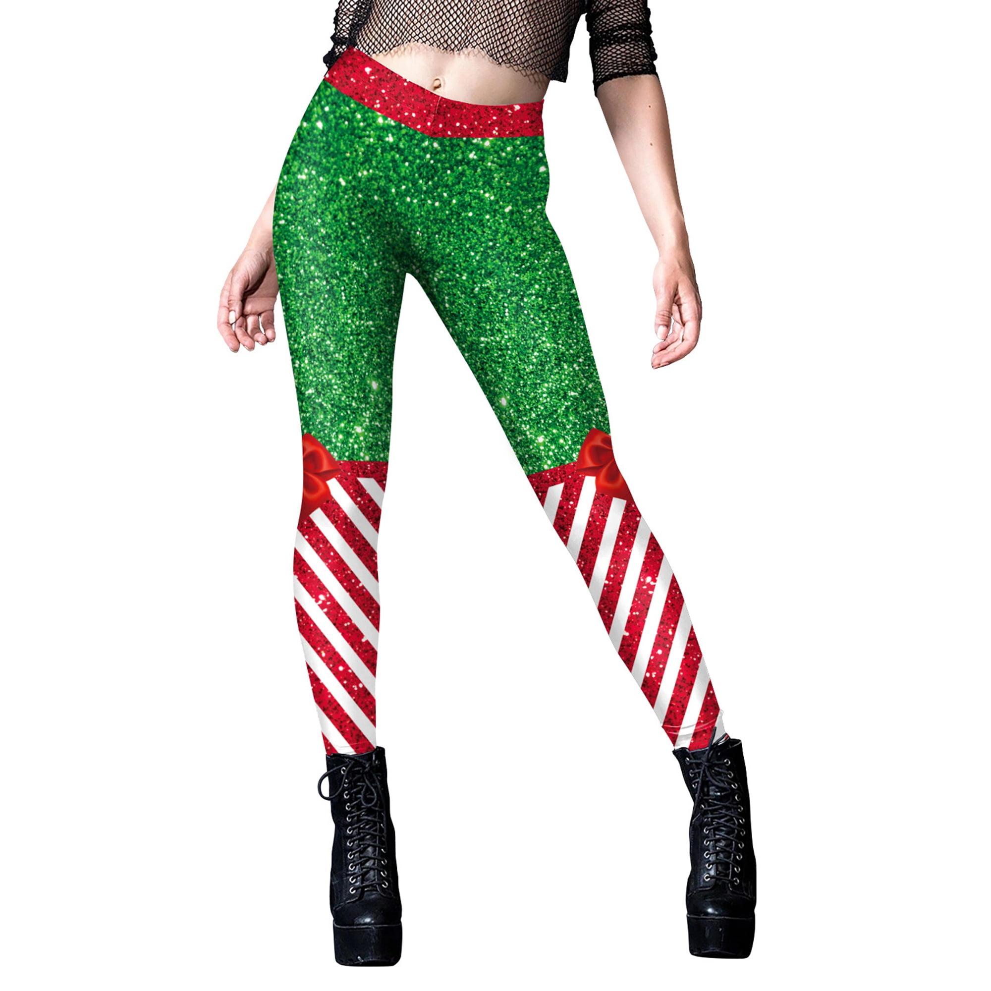 Womens Funny Printed Ugly Christmas Leggings High Waist Stretchy Slim Fit  Xmas Tights 