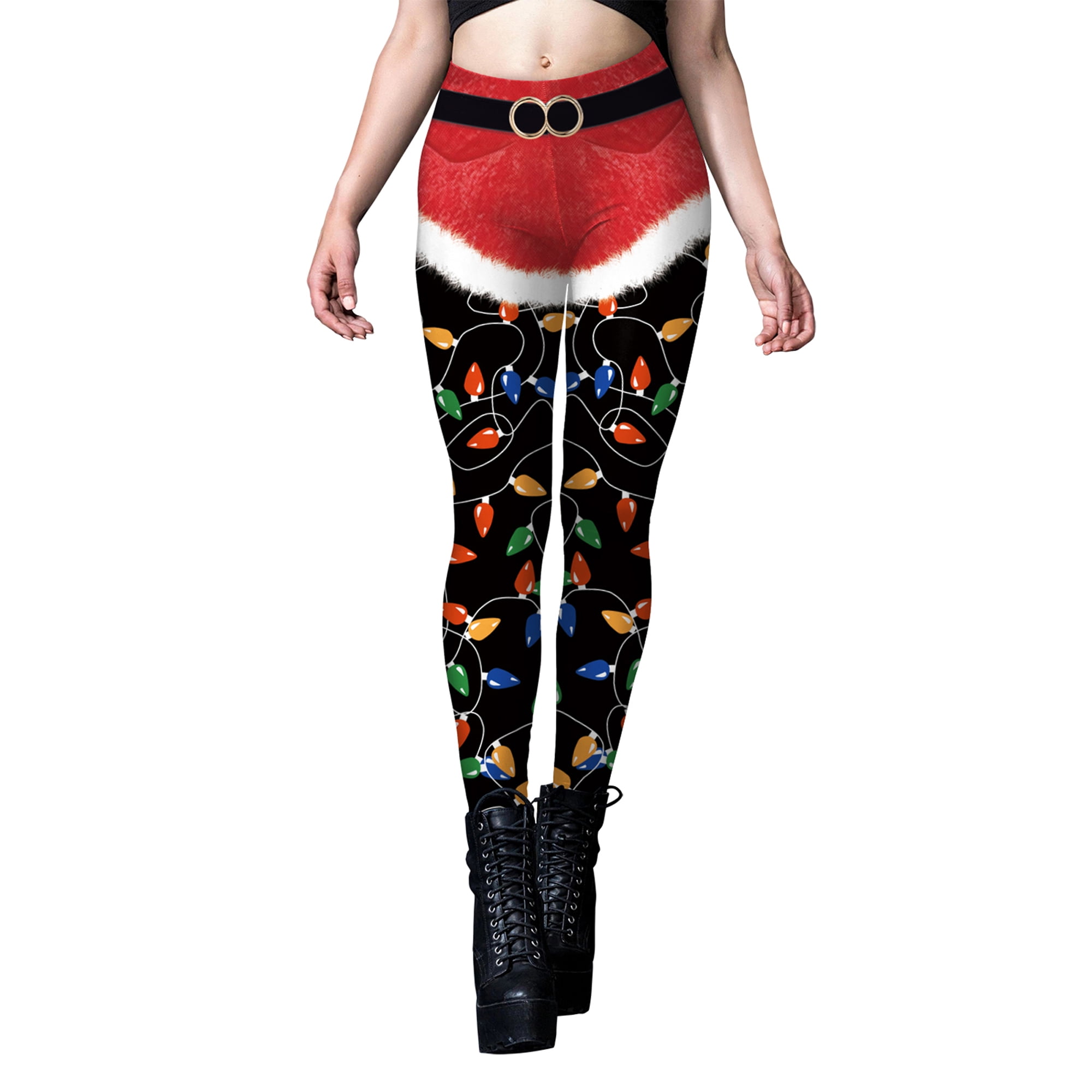 Womens Funny Printed Ugly Christmas Leggings Stripes Print High Waist  Elastic Slim Fit Tights Yoga Pants