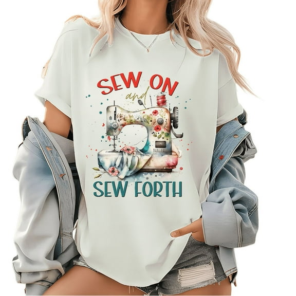 Womens Funny Sew Forth Graphic Tees Short Sleeve Sewing Print T Shirts Casual Tops for Daily Outfits White,2XL