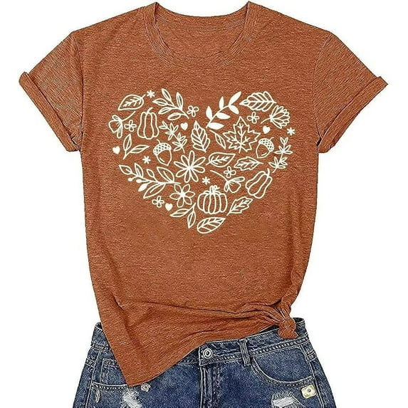 Womens Funny Short Sleeve Heart Halloween Thanksgiving Fall T-Shirts Graphic Tee Tops (XL,23Y Grey)