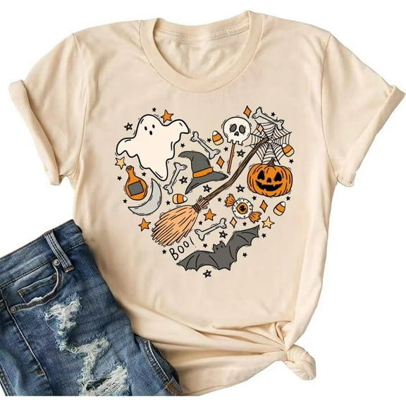 Womens Funny Short Sleeve Heart Halloween Thanksgiving Fall T-Shirts Graphic Tee Tops