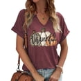 thumbnail image 1 of Womens Funny Short Sleeve V Neck Halloween Thanksgiving Fall T-Shirts Graphic Tee Tops (M,Wine Red), 1 of 1